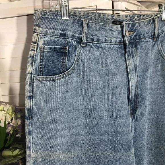 Fashion Nova Y2K Distressed Blue Wide Leg Jeans Plus Size - Picture 10 of 10